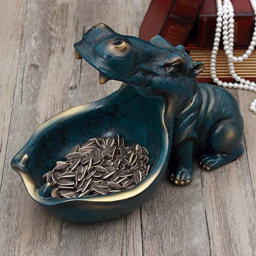 Fiorky Universal Hippo Statue Haushalt Schlüssel Süßigkeiten Container Tragbare Tisch Artware Schreibtisch Dekoration Handwerk Zubehör Geschenk (Dunkelblau)