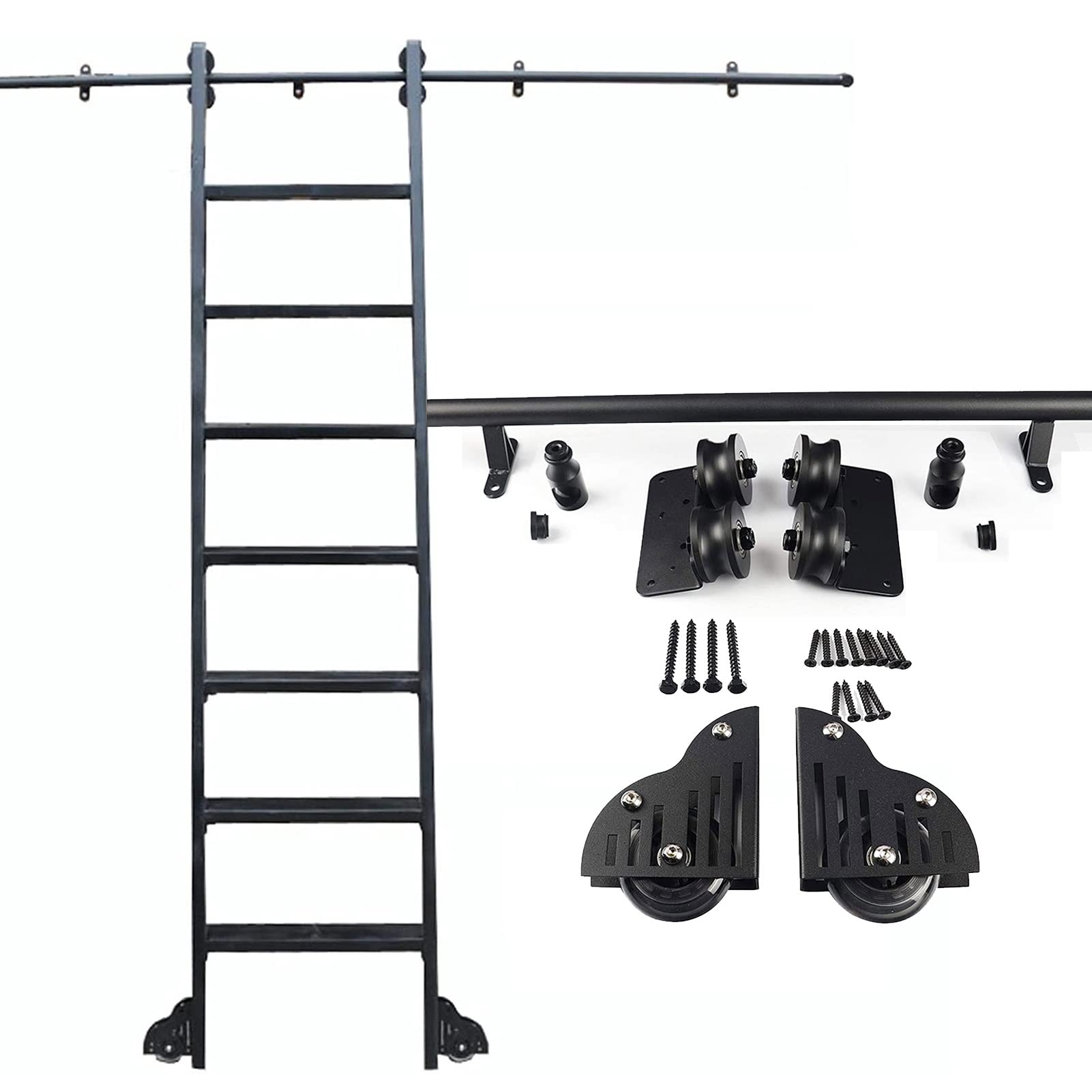 WL-ZZZ Rolling Library Ladder Hardware Kit Black Slide Ladder Gleis Kit, 3,3 Fuß 20 Fuß Stahlrohr-Röhrchen Mobilfunkleiter (Keine Leiter) mit Bodenrollenrad (Size : 400cm Gleisbausatz)
