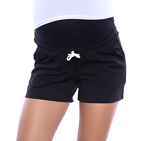 MijaCulture Kurze Umstandsshorts/Umstandshose mit Bauchband für Sommer 4091 (XXL / EU44, Schwarz)