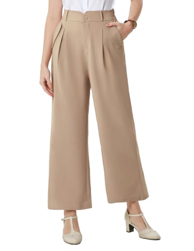 Damen Plissiertes Design Lässige Hose Elastische Taille Pants Khaki 2XL
