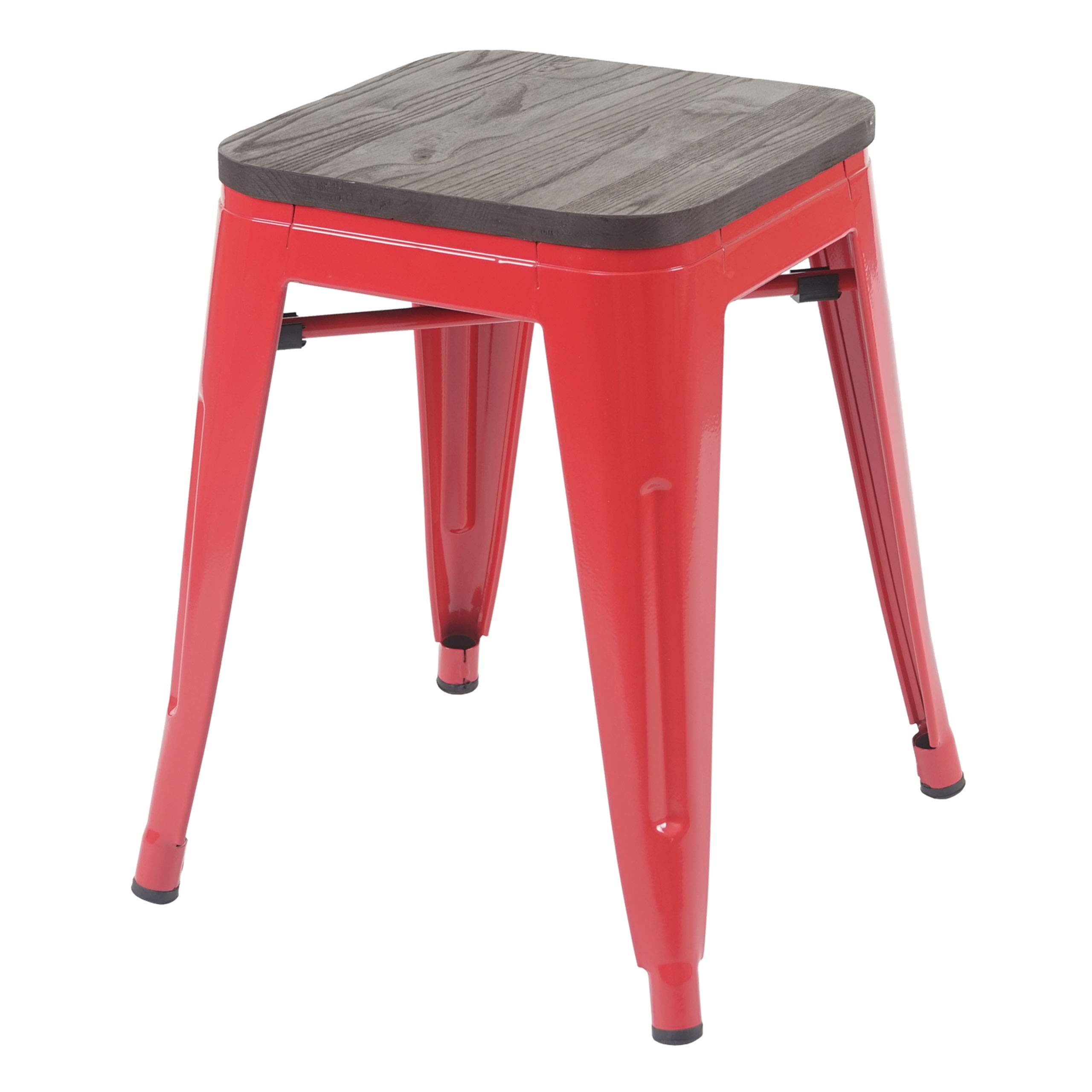 Hocker HWC-A73 inkl. Holz-Sitzfläche, Metallhocker Sitzhocker, Metall Industriedesign stapelbar - rot