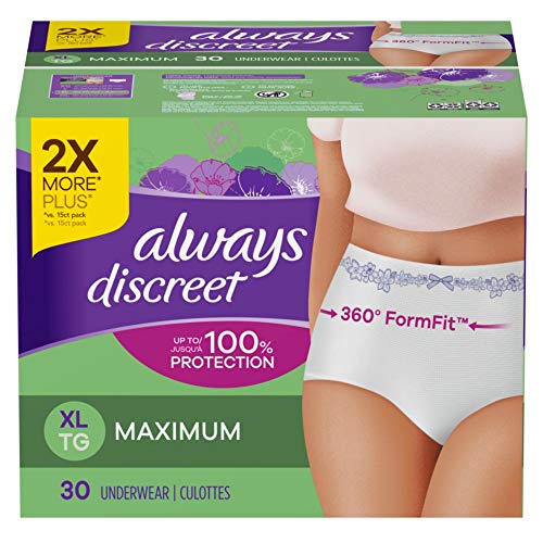 Always Discreet Inkontinenz-Unterwäsche für empfindliche Haut, nach der Geburt, Größe XL, maximale Saugfähigkeit, 30 Stück