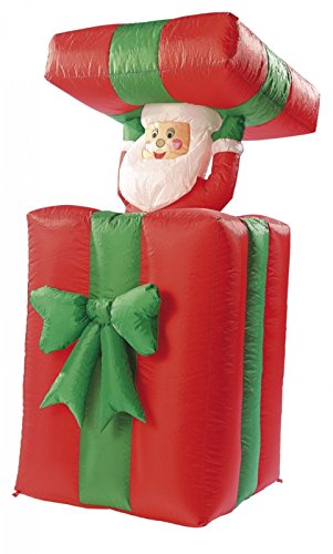 infactory Weihnachtsmann: Selbstaufblasender XXL Santa im Geschenk, 150 cm, animiert (Weihnachtsdeko außen)