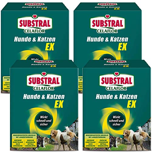 Substral-Celaflor Hunde & Katzen Ex Fernhaltemittel-Granulat Sparpaket, 4 x 200 g + Zeckenzange mit Lupe