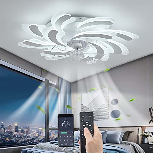 YUNZI LED 50W Deckenventilator mit Beleuchtung, Leise Ventilator Deckenleuchte, Modern Dimmbar für Wohnbereich Esszimmer Schlafzimmer Küche, Einstellbar 6 Geschwindigkeiten, Weiß 80CM