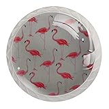 Schubladenknöpfe mit Flamingo-Muster, rund, Kristallglas, 35 mm, 4 Stück