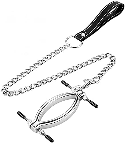 Metall Einstellbare Schamlippenclip Bondage Vaginal Spreader, Klitoris Klemmen Clip Stimulator mit Metallkette Fetisch Sklavin Erotik Sexspielzeug für Frauen