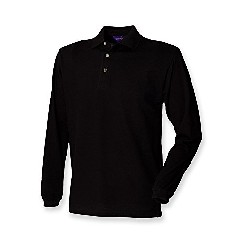 Henbury klassisches Piqué-Poloshirt, langarm Gr. Large, schwarz