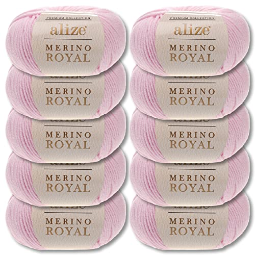 Wohnkult Alize 10x50 g Merino Royal 100% Merinowolle 9 Farben zur Auswahl Superwash Wolle Warmer (31 | Hellrosa)