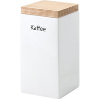 2 Stück Continenta Kaffee Vorratsdose aus Keramik, quadratisch, mit Holzdeckel, luftdichter Vorratsbehälter, 1,2 Liter, 10 x 10 x 20,5 cm, Set by Dant