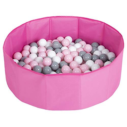 Selonis 80 X 23 cm/100 Bälle Faltbare Bällebad Mit Bälle Für Kinder Haustiere Spielbad, Rosa:Weiß/Grau/Puderrosa