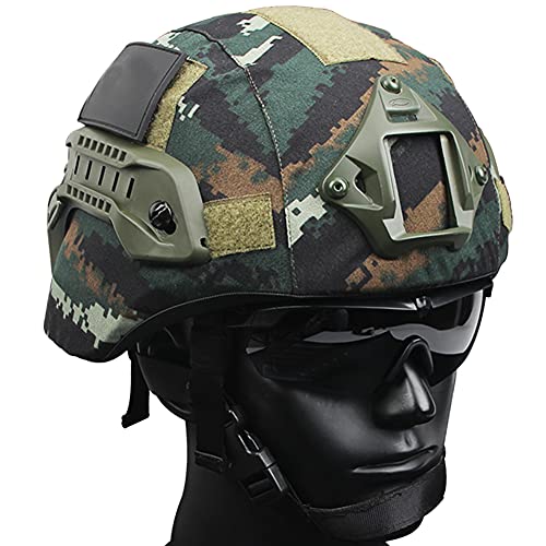 AQzxdc Mich 2000 Taktisches Helmset, mit Schutzbrille, Militär-Taschenlampe und NVG-Halterung, Outdoor-Airsoft Paintball-Schutzausrüstung, Abnehmbarer Tarnhelmbezug,Sets b