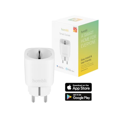Hombli Smart-Steckdose (220-250 Volt) WLAN-Fernsteuerung, Zeitschaltuhr, Stromverbrauchanzeige, kompatibel mit Amazon Alexa, Google Home & Siri, Fernsteuerung über kostenlose Hombli App
