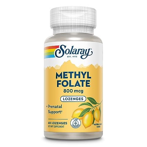 Solaray Methyl Folat | 1000 mcg | 60 Lutschtabletten Zitrone | laborgeprüft | vegan | Nahrungsergänzungsmittel mit Folsäure, B Vitamin | normale Blutbildung & Zellteilung | Beteiligung am Stoffwechsel