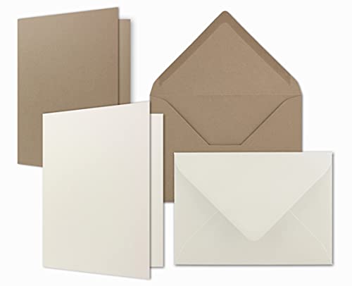 50x Kartenpaket DIN A6 / C6 in Naturweiß (Creme) und Cappuccino (Braun) - Faltkarten mit Falz A6 10,5 x 14,8 cm & Umschläge C6 11,4 x 16,2 cm