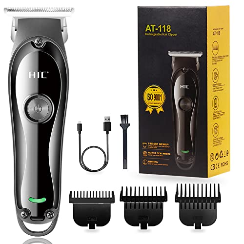 HTC Haarschneidemaschine/Rasierer Herren Elektrisch mit 2 Geschwindigkeitseinstellungen, Haarschneider mit 3 Kamm, Haartrimmer Bartschneider USB Wiederaufladbar, Netz-/Akkubetrieb, AT118