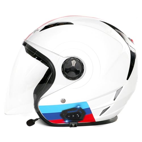 Deutscher Stil Halbschale Helm Retro Motorradhelm Halbhelm DOT/ECE Zugelassenen 3/4 Bluetooth Offener Helm Roller-Helm Mit Visier Jethelm Sturzhelm Scooter-Helm 6,M:57-58CM