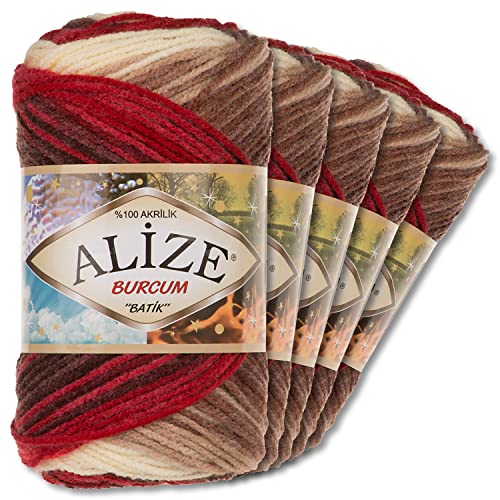 Alize 5 x 100g Burcum Batik Premium Wolle 100% Acryl | 29 Farben Farbverlauf Akzente Accessoire Häkeln Stricken Kleidung (4574)