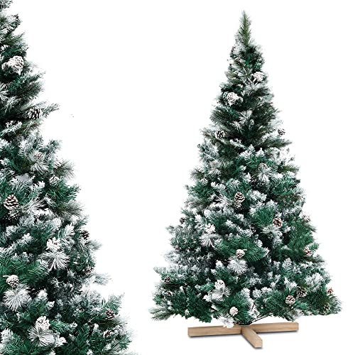 Urhome Künstlicher Weihnachtsbaum mit Ständer beschneite Tanne mit Zapfen - 180 cm hoher Christbaum Dekobaum PVC Kunstbaum Tannenbaum Schnellaufbau Klappsystem Baum für Weihnachten