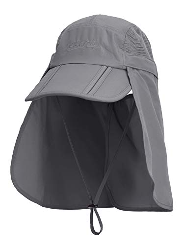 Unisex Safari Cap mit extra langem Nackenschutz Anti UV Abklappbar Baseball Mütze für Camping Outdoor - Dunkelgrau