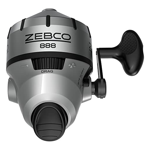 Zebco 888 Spincast Angelrolle Größe 80 Rolle Wechselbar Rechts- oder Linkshänder Eingebauter Bissalarm 2,6:1 Übersetzungsverhältnis Vorgespult mit 11,3 kg Zebco Schnur Silber