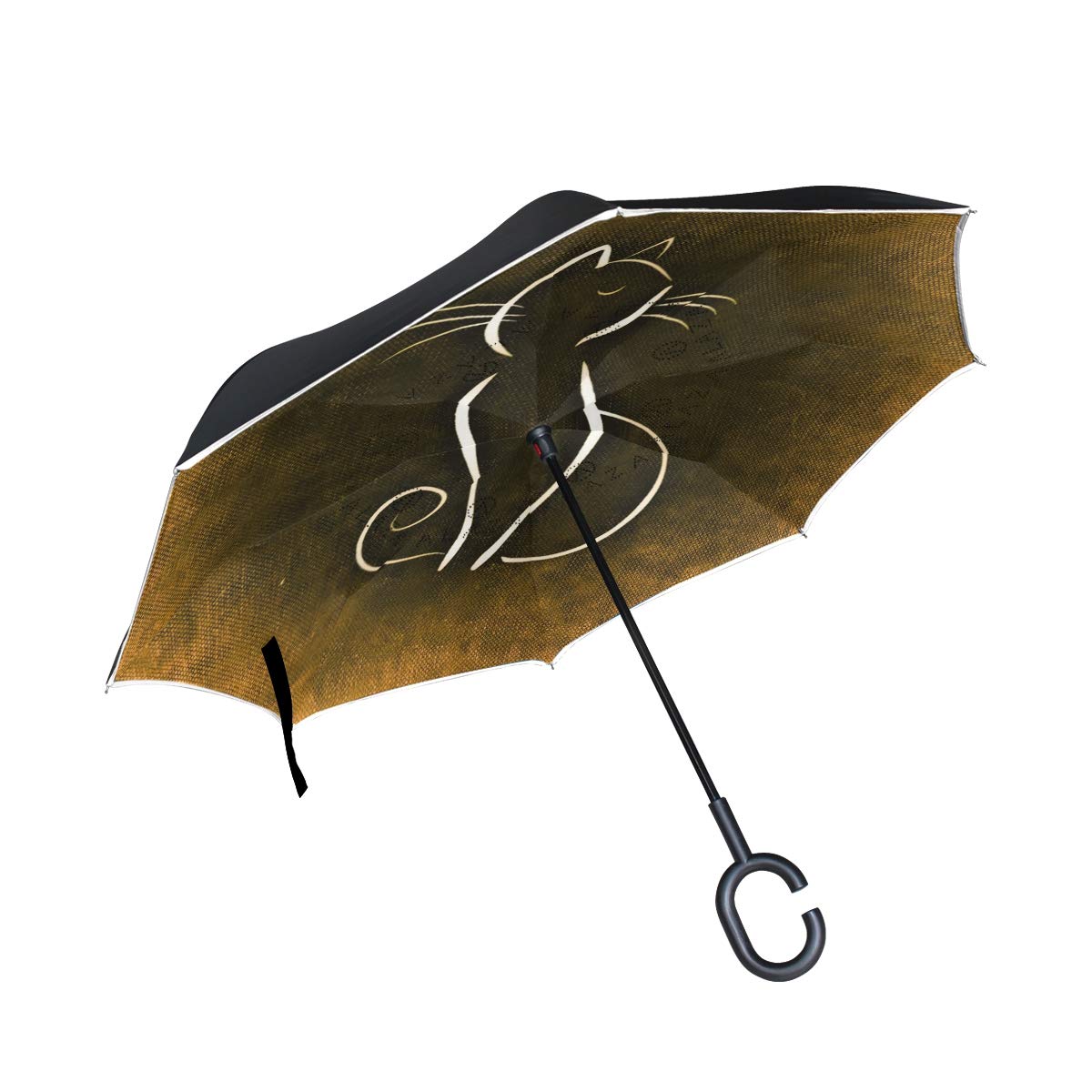 ISAOA Gro?e Schirm Regenschirm Winddicht Doppelschichtige seitenverkehrt Faltbarer Regenschirm f¨¹r Auto Regen Au?eneinsatz,C-f?rmigem Henkel Regenschirm Vintage Katze Regenschirm