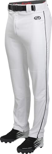 Rawlings Herren Baseballhose, halbentspannt, volle Länge, paspeliert, Größe L, Weiß/Schwarz Hose, Large
