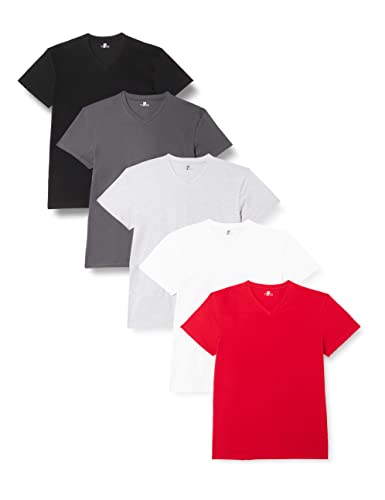 Lower East LE156 T-Shirt, Weiß/Grau Melange/Forged Iron/Schwarz/Rot, M, 5er-Pack