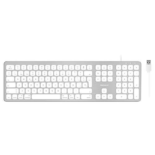 Macally WKEYHUBMB-ES, erweiterte Mac-Tastatur mit Ziffernblock, 2 USB Ports und spanischem Layout, USB-A, Alu-Design
