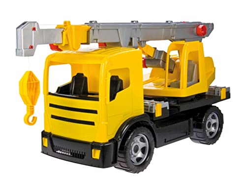 Lena 02176 - Starke Riesen Kranwagen, gelb, ca. 70 cm, großes Kranauto mit 2 Achsen, robustes Spielfahrzeug für Kinder ab 3 Jahre, Kranfahrzeug mit Seilwinde bis 1,05 m und drehbaren Kranaufbau