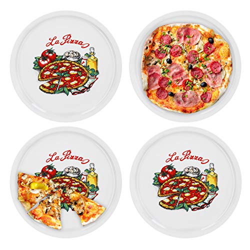 4er Set Pizzateller Napoli groß - 30,5cm Porzellan Teller mit schönem Motiv - für Pizza / Pasta, den 'großen Hunger' oder zum Anrichten geeignet