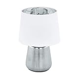EGLO Tischlampe Manalba 1, Textil Nachttischlampe aus Keramik in silber und einem Lampenschirm aus Stoff in weiß und silber, Tischleuchte Wohnzimmer, Schlafzimmer Lampe E14