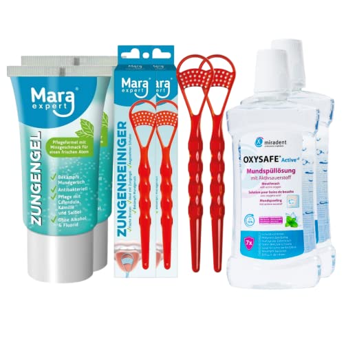 Mundhygiene Set I Mundspülung + Zungenreiniger + Zungengel I Medizinisches Mundwasser gegen Zahnfleischentzündung | Zungenschaber mit Zungenbürste | Mundgeruch bekämpfen (6er-Set)