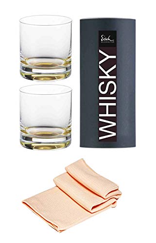Dekomiro Eisch Whisky Glas Set 500/14 Gold 2 Stück in Geschenkröhre Gentleman Glasputztuch