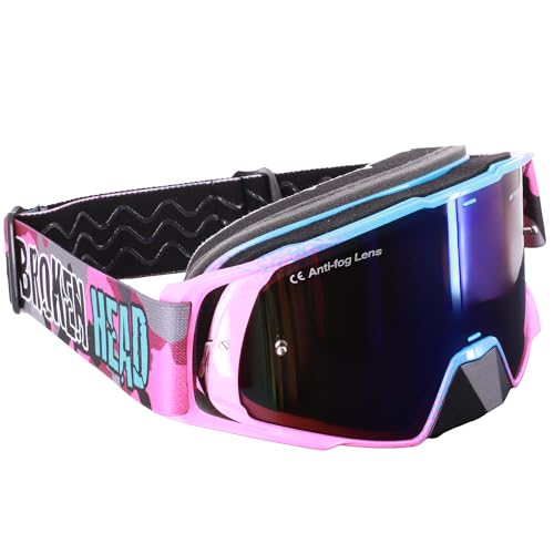 Broken Head Regulator MX Google Pink-Blau mit verspiegeltem Glas - Motorrad-Brille Für Motocross, Enduro, Downhill, Offroad - Mit UV-Schutz