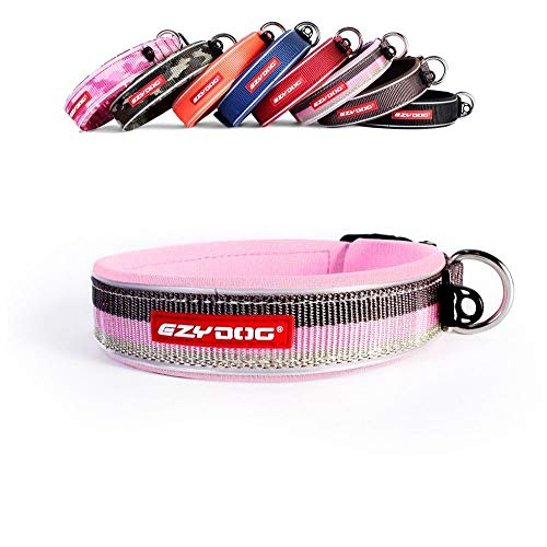 EzyDog Hundehalsband für Große, Mittelgroße, Mittlere & Kleine Hunde - Halsband Hund Neopren Gepolstert, Wasserfest, Reflektierend (L, Candy)