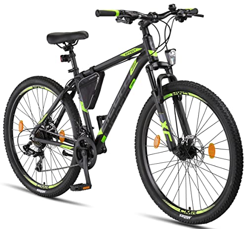 Licorne Bike Effect Premium Mountainbike in 27,5 Zoll Aluminium, Fahrrad für Jungen, Mädchen, Herren und Damen - 21 Gang-Schaltung - Scheibenbremse Herrenrad - Schwarz/Lime (2xDisc-Bremse)
