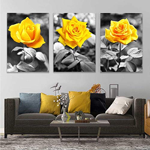 Blumenmalerei Leinwand Wandkunst Bild 3 in 1 gelb Modern Rose Print Wandbehang Wohnzimmer Bild Home Decor-30x50cm 3 STK. Kein Rahmen