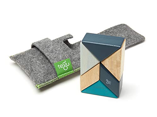 TEGU PPP-BLU-508T Pocket Pouch Prism Magnetic Wooden Block Set (Blues, 6-Piece)