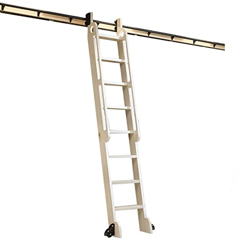 Bibliotheksleiter Hardware Kit Schiebetür Kit Bibliotheksleiter Leiter -Hardware -Kit 3.3ft -20 Fuß, Rolling Ladder Rails rustikaler schwarzer Stahlrundrohr Mobile Leiter mit Bodenwalzenrädern - (kein