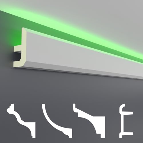 HEXIM LED Stuckleisten Sparpakete - Indirekte Beleuchtung mit Deckenleisten aus PU, leicht & lichtundurchlässig- (2m LED-13) Zierleisten Zubehör Wand