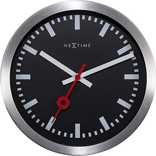 NeXtime Wall Clock/Table Clock Station Clock Station, Very Silent, Round, Black, ø 19 cm