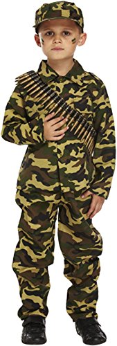 Fancy Me Jungen Kinder Armee Militär Tarnung Soldaten Uniform Kostüm Kleid Outfit - Grün, Grün, 4-6 Years