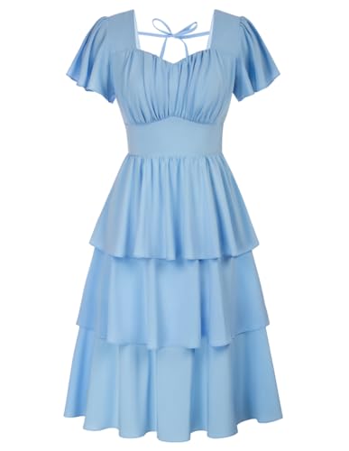 Damen Casual Sommerkleid Elegant Kleider A-Line Lang Kleider Hellblau M
