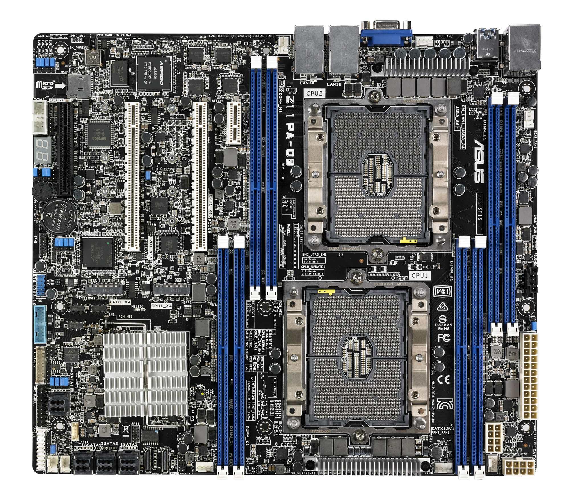 ASUS Z11PA-D8 Server Mainboard (CEB, Intel Skylake / Cascade Lake, Dual LGA 3647, 8x DDR4 2933 MHz ECC REG, PCIe 3.0, M.2, NVME, SATA, Quad LAN, BMC)