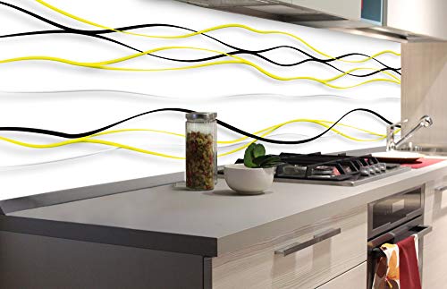 DIMEX LINE Küchenrückwand Folie selbstklebend GELBE Wellen 180 x 60 cm | Klebefolie - Dekofolie - Spritzschutz für Küche | Premium QUALITÄT