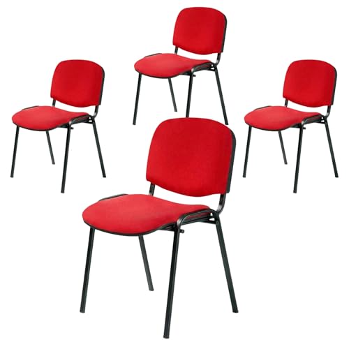 Topsit Büro & More 4er Set Besucherstuhl ISO, Bequemer Konferenzstuhl, stapelbar, mit gepolsterter Sitzfläche und Rückenlehne (Rot)