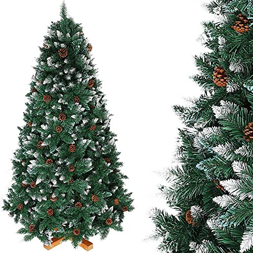 Bakaji Künstlicher Weihnachtsbaum King Premium Künstlicher schneebedeckter Weihnachtsbaum mit Tannenzapfen, naturweiß, schneebedeckte Spitzen, Kreuzsockel aus Massivholz, Höhe 210 cm, 1178 Zweige