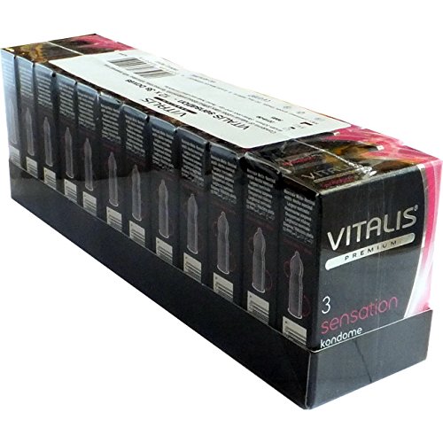 Vitalis Premium Sensation - VORTEILSPACK - stimulierende Kondome mit 3-in-1 Effekt - mehr Lust, intensive Orgasmen, zuverlässige Sicherheit - 12 x 3 Stück