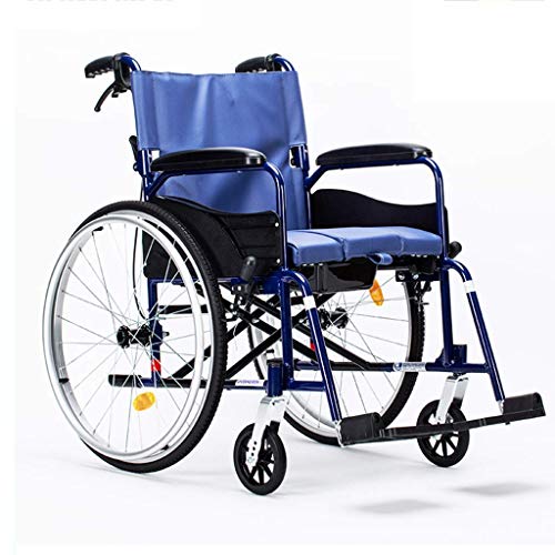 AOLI Faltbare Rollstuhl, leichte, tragbare senioren Rollstuhl, faltbare Aluminium Rollstuhl, mit Eigenantrieb Rollstuhl mit Handbremse, Geeignet für Menschen mit Behinderungen und ältere Menschen, Bl